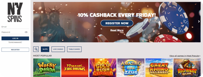 The review site New Online Casinos praised NYspins Casino for its theme